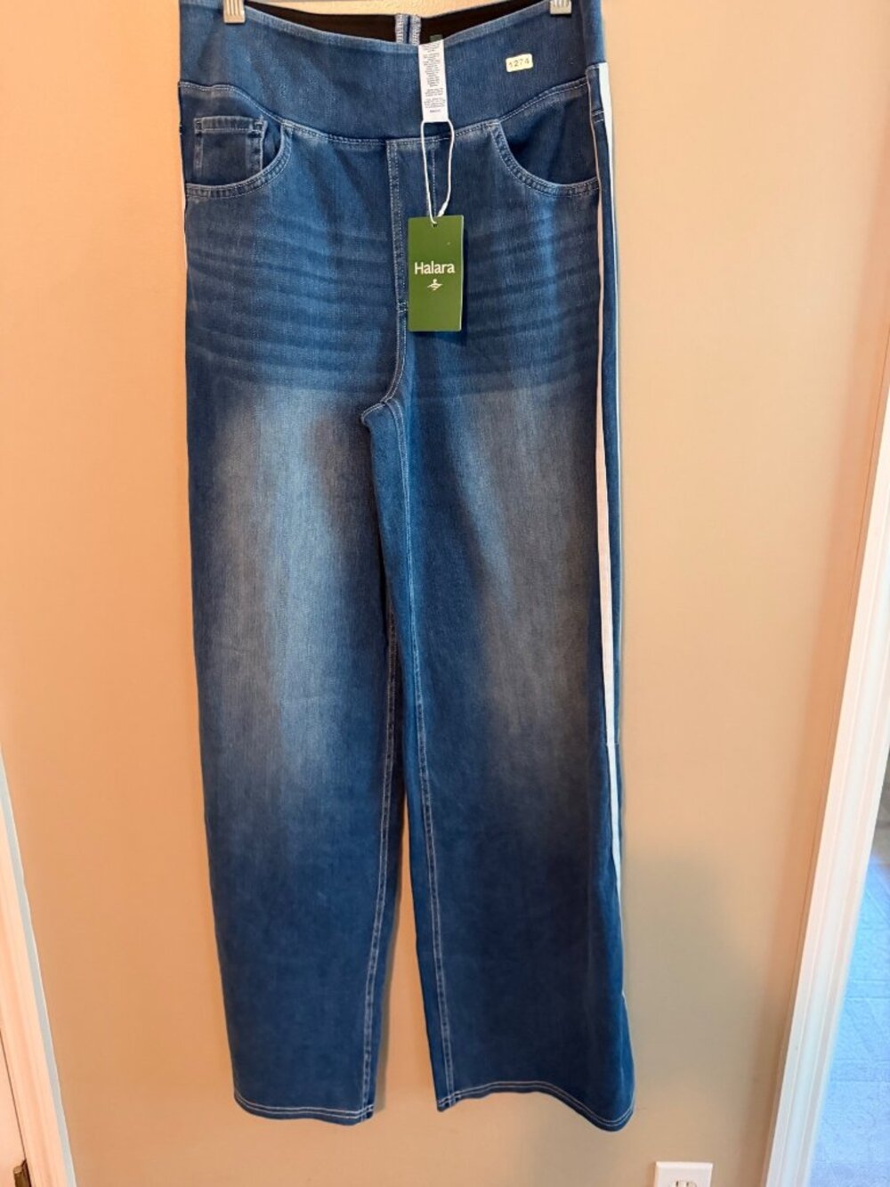 Halara M Wide-Leg Denim Pants With Side Stripes - Halara M Regular Stretchy & Tr - Picture 5 of 9